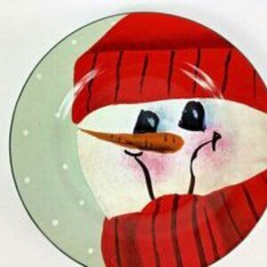 NEW 4 Sakura Fiddlestix SNOWMEN PORTRAIT Dessert Plates 4 Colors & Designs Disc.